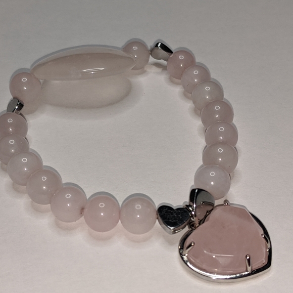 Valentine's day ❤️ hearts rose quartz bracelet for her - Picture 2 of 3